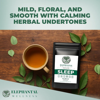 Elephantal Wellness Premium Sleep Herbal Tea | Botanical Blend with Valerian Root, Passionflower, Chamomile, Lemon Balm & Skullcap | Handmade, Caffeine-Free, Non-GMO Loose Leaf Blend, 2oz, 20 Servings