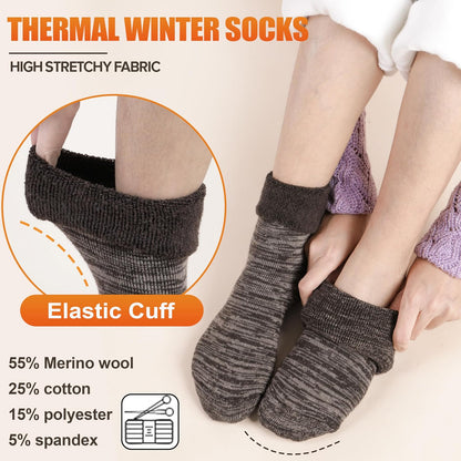 EBMORE 5 Pairs Women Merino Wool Boot Socks Warm Thermal Winter Thick Hiking Cozy Cabin Crew Comfy Socks for Ladies