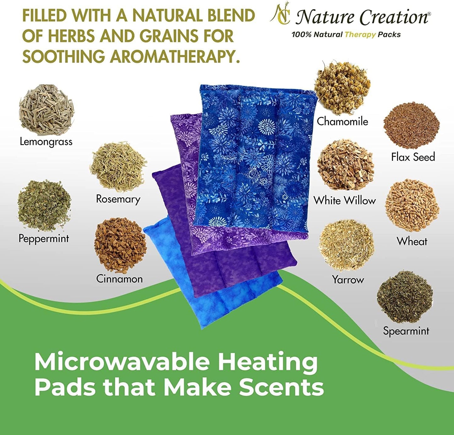 Nature Creation Microwaveable Herbal Heating Pad for Lumbar - Soothing Hot & Cold Therapy Pack for Lower Back- Soothing Relaxation, Warmth and Comfort - Lavender Flowers