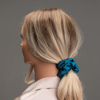 Silk Scrunchies for Hair 100% Mulberry Silk Hair Ties 3 Pack(Black, Navy Blue, Emerald)