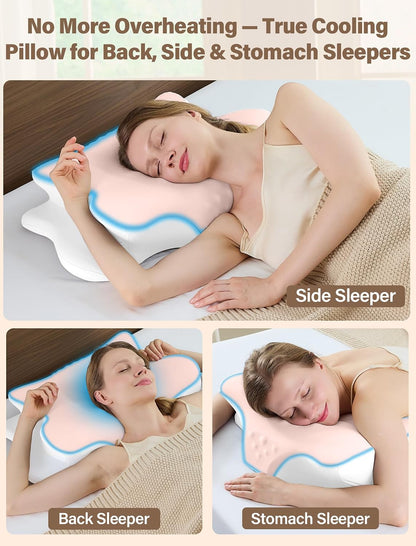 Cervical Neck Pillow for Pain Relief – Ergonomic Memory Foam Pillow for Side Sleeper Contour Orthopedic Bed Pillow for Neck Support with Cooling Cover – Ideal Christmas Birthday Gift for Women Men