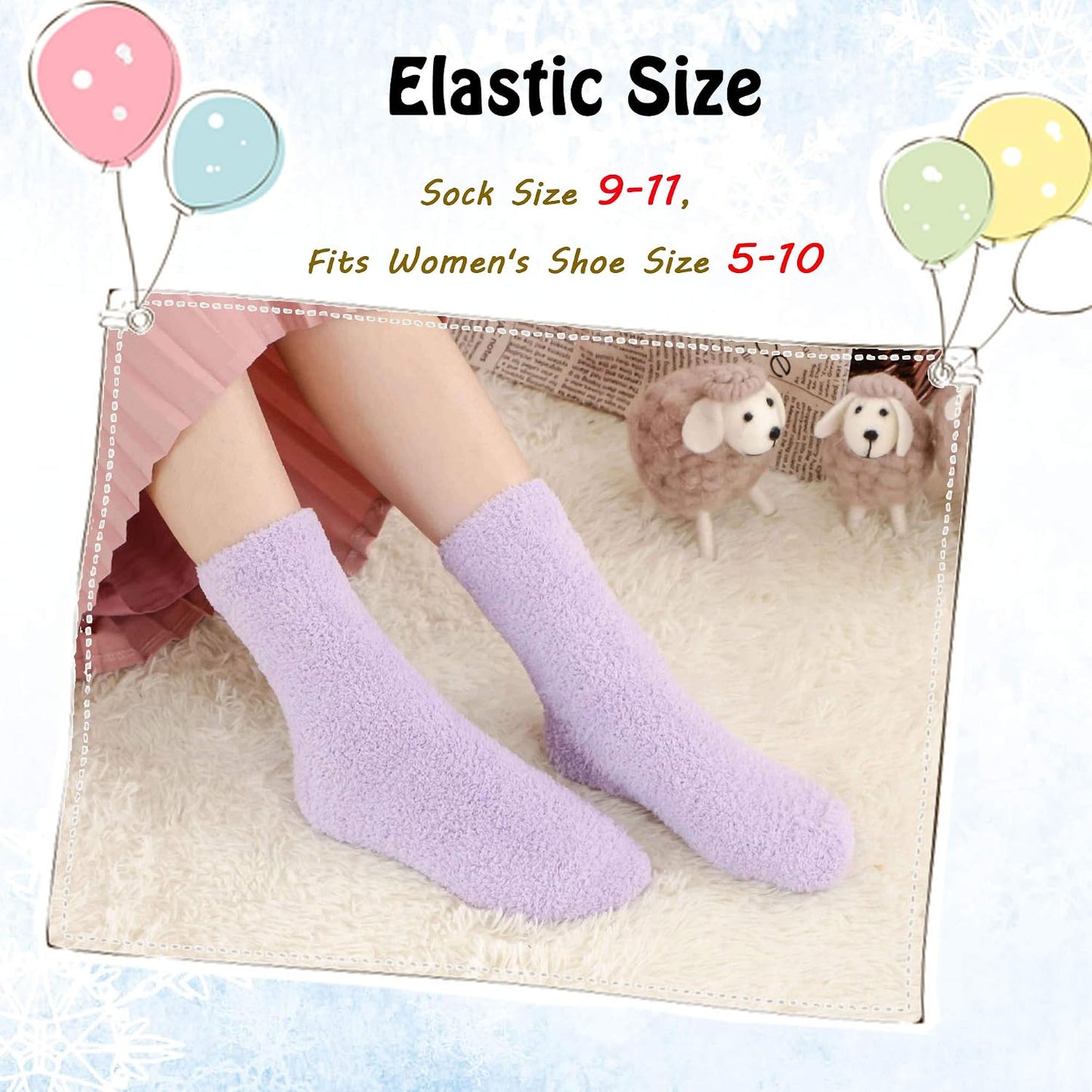 LANLEO 5/6 Pairs Womens Super Soft Fuzzy Plush Warm Winter Home Sleeping Slipper Socks