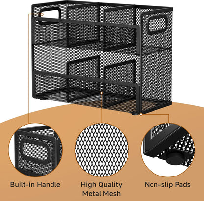 2 Tier Tea Bag Organizer, Mesh Tea Bag Holder with Handle, Teabag Holder, Tea Station Organizer for Countertop, Pantry, Kitchen, Cabinet -Black