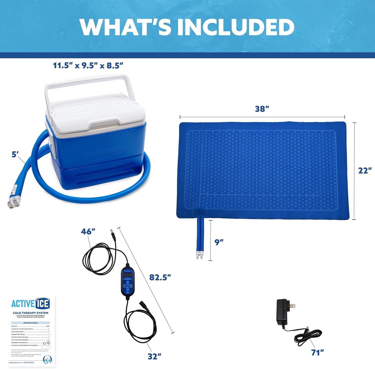 Polar Active Ice 3.0 Cold Therapy Ice Machine System with Programmable Timer, Shoulder Compression Pad, Lightweight 9 Quart Cooler Freeze Kit, Quiet Pump, Strong Cryotherapy Pain Relief Treatment