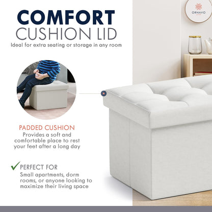 Ornavo Home Small Storage Ottoman Foldable Collapsible Rectangle Linen Ottoman Foot Rest Stool Seat, for Living Room, Bedroom, Home Office, Dorm - 12 x 16 x 12, Black