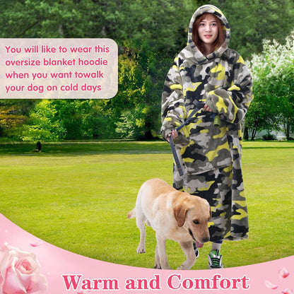 Waitu Wearable Blanket Sweatshirt Gifts for Women and Men, Warm and Cozy Giant Blanket Hoodie, Thick Flannel Blanket with Sleeves and Giant Pocket - Dark Gray