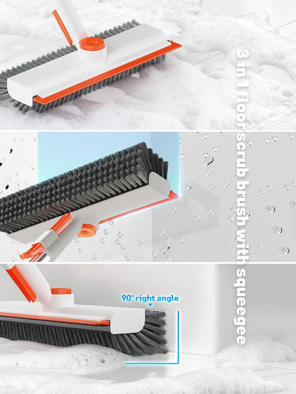 3 in 1 Floor Scrub Brush with Long Handle, Multi-Angle Swivel Head