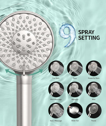 SR SUN RISE Filtered Shower Head with Handheld High Pressure 9 Spray Mode Showerhead Detachable Shower Head Water Softener Filters Beads for Hard Water Remove Chlorine 1 Filter Chrome