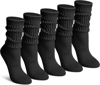 Justay 5 Pairs Slouchy Socks for Women - Slouch Long Crew Knit Boot Athletic Calf Tube Scrunch Socks