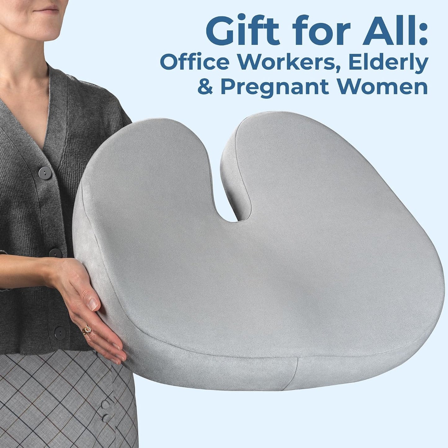 5 STARS UNITED Seat Cushion - Memory Foam Chair Cushion for Tailbone Pain Relief - Ergonomic Support for Coccyx, Sciatica & Butt - Office, Desk & Gaming Chair, Car Seat, Wheelchair, Black Suede