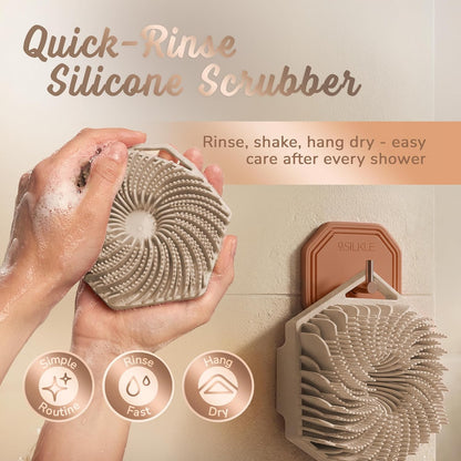 SILKLE Silicone Body Scrubber – Gentle Exfoliating Shower Scrubber for Body & Bath, Silicone Shower Brush & Loofah Alternative – Non-Slip Silicone Body Brush, Quick Dry, Hygienic - Pink