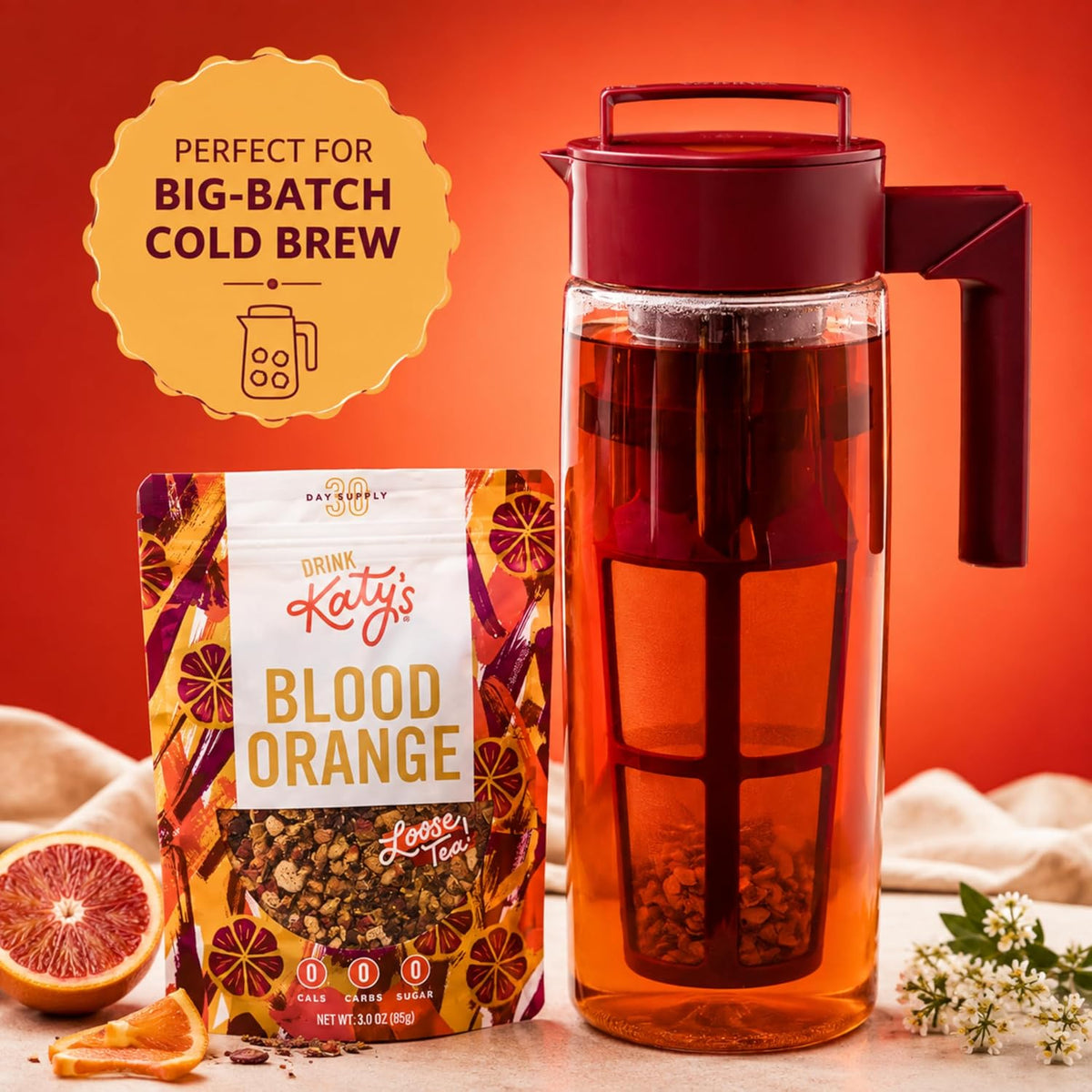 Katy’s Blood Orange Loose Tea - Hibiscus, Orange & Rose Hips - Loose Leaf Herbal Tea, Caffeine-Free, Sugar-Free - Hot or Iced Tea - 30+ Cups