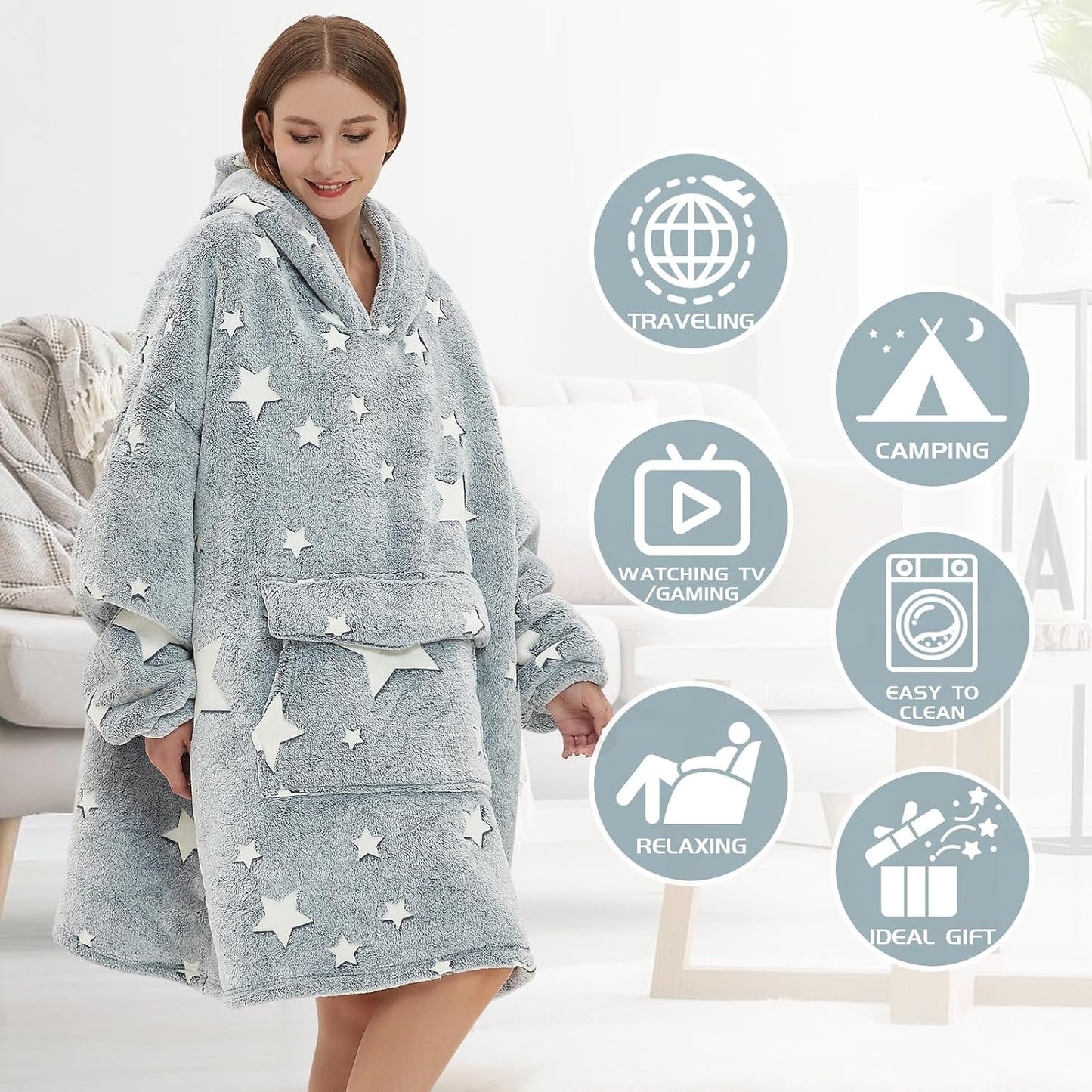 Mewkou Wearable Blanket Hoodie for Adult,Oversized Sherpa Fleece Blanket Hoodie for Women Men,Grey