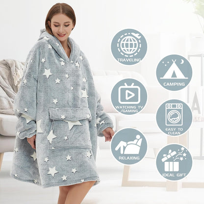 Mewkou Wearable Blanket Hoodie for Adult,Oversized Sherpa Fleece Blanket Hoodie for Women Men,Grey