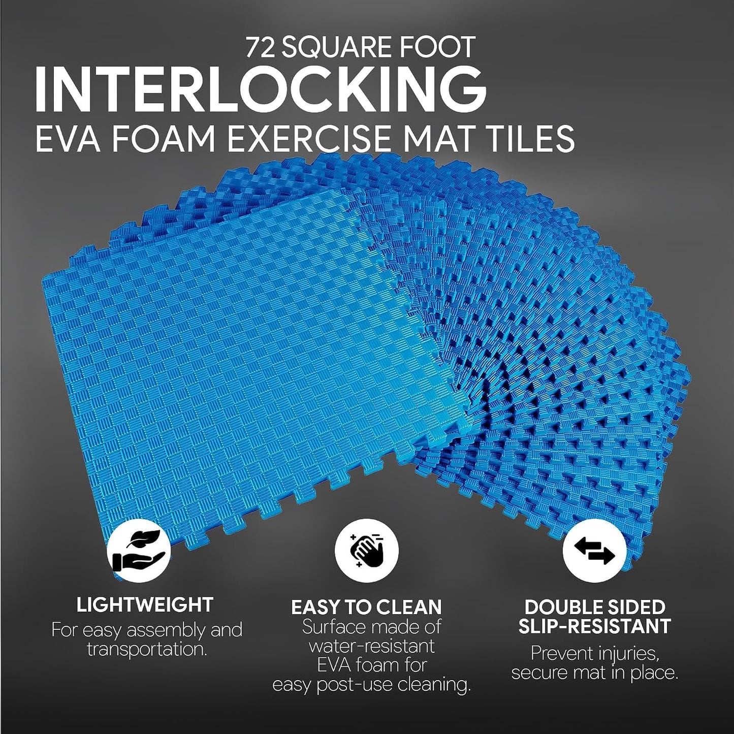 BalanceFrom Puzzle Exercise Mat 1/2" Thick, EVA Interlocking Foam Floor | Tiles for Home Gym, Mat for Home Workout Equipment, Floor Padding for Kids, Black, 24 in x 24 in x 1/2 in, 144 Sq Ft-36 Tiles