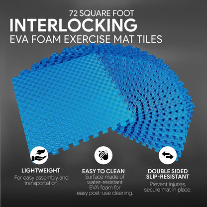 BalanceFrom Puzzle Exercise Mat 1/2" Thick, EVA Interlocking Foam Floor | Tiles for Home Gym, Mat for Home Workout Equipment, Floor Padding for Kids, Black, 24 in x 24 in x 1/2 in, 144 Sq Ft-36 Tiles