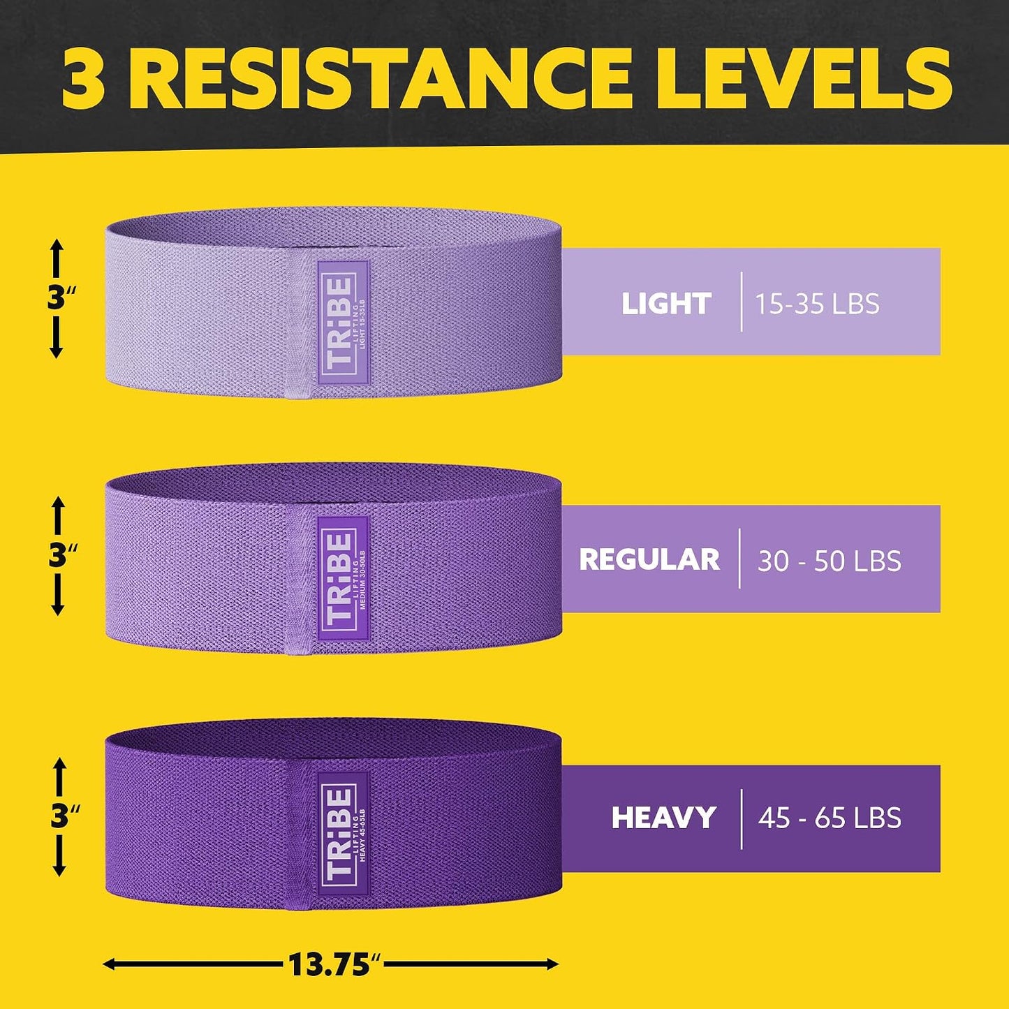 Tribe Lifting Resistance Bands for Working Out - 3 Pack Fabric Workout Bands for Women and Men - Booty Bands for Legs and Glute - Non Slip Exercise Bands Set for Squat Hip Thigh
