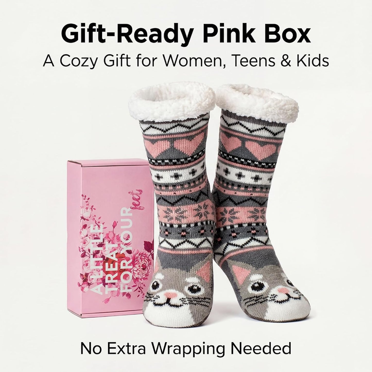 cosyone1997 Fuzzy Slipper Socks for Women Kids with Grips, Cute Animal Sherpa Lined Non-Slip Cozy Winter Socks Gifts