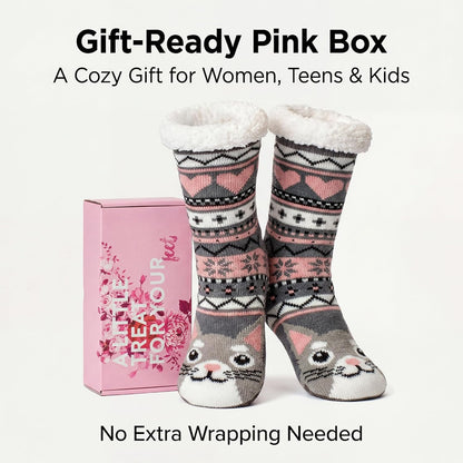 cosyone1997 Fuzzy Slipper Socks for Women Kids with Grips, Cute Animal Sherpa Lined Non-Slip Cozy Winter Socks Gifts