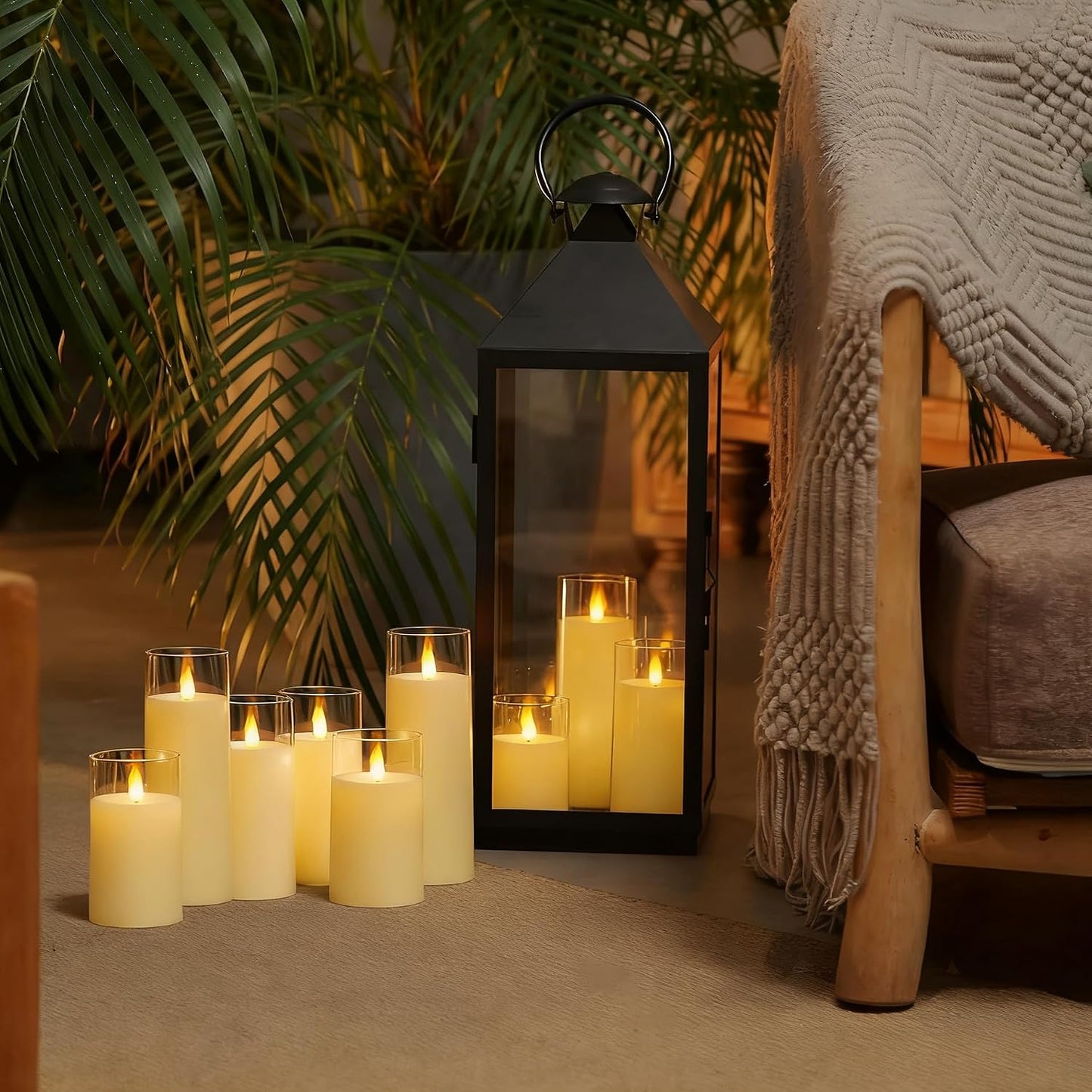 Homemory Gray Flickering Flameless Candles, Battery Operated Acrylic LED Pillar Candles with Remote Control and Timer, Halloween Decor, Set of 5