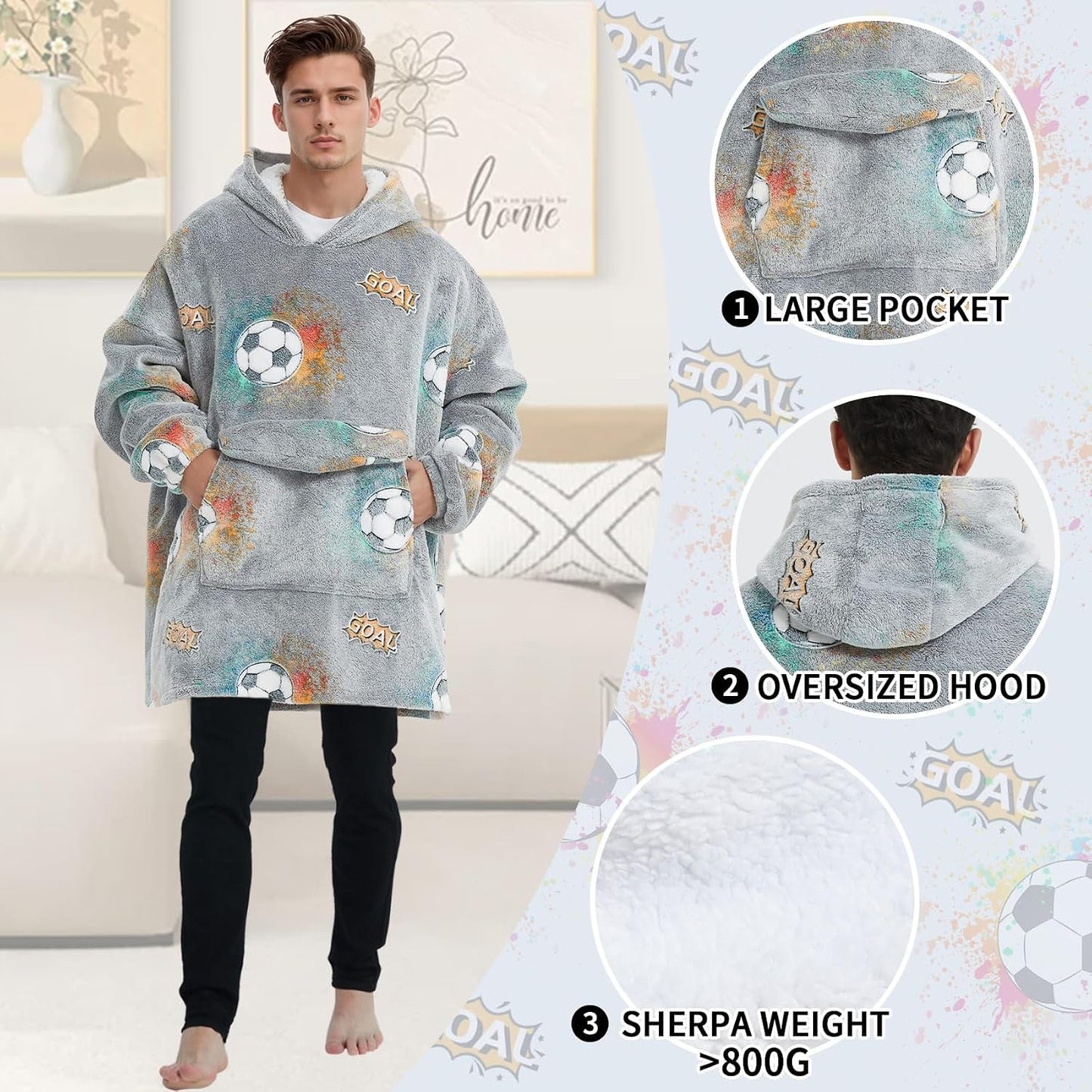 Mewkou Wearable Blanket Hoodie for Adult,Oversized Sherpa Fleece Blanket Hoodie for Women Men,Grey