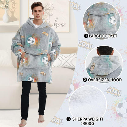 Mewkou Wearable Blanket Hoodie for Adult,Oversized Sherpa Fleece Blanket Hoodie for Women Men,Grey