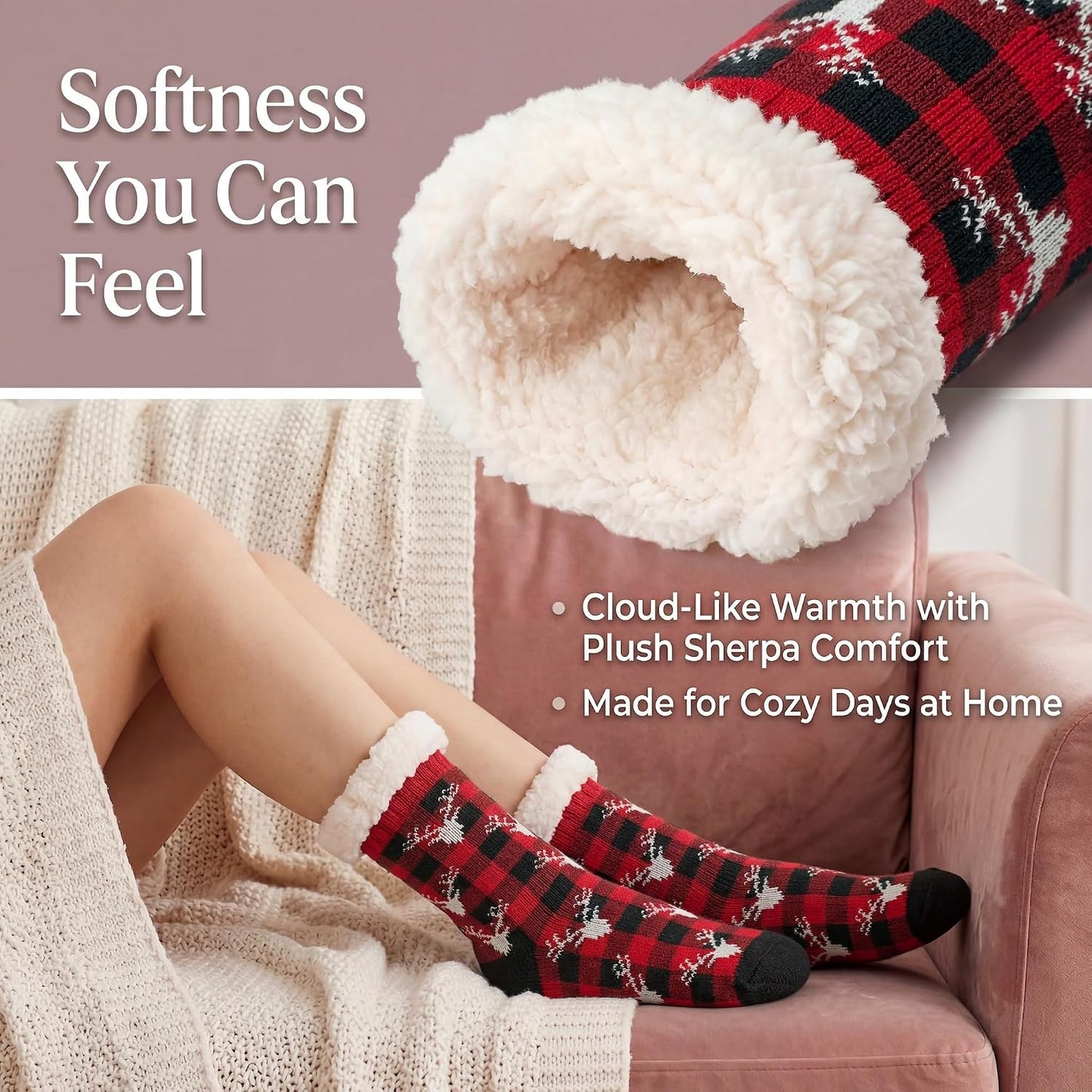 Cozylook Fuzzy Slipper Socks for Women with Grips Warm Cozy Soft Non-Slip Winter Socks Cozy Gift Idea