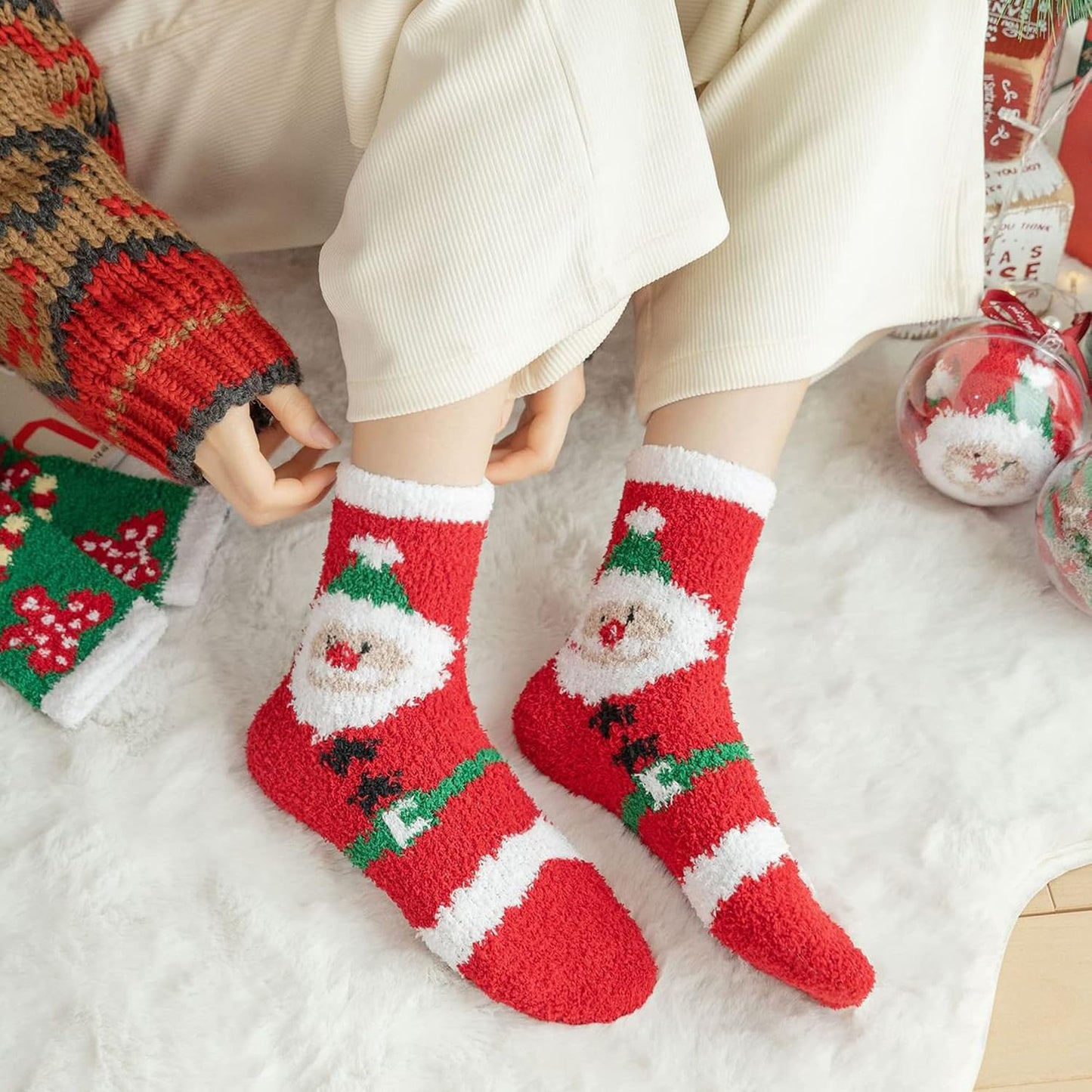 CHOWISH Womens Fuzzy Slipper Socks Super Soft Microfiber Fluffy Cozy Winter Warm Fuzzy Crew Socks