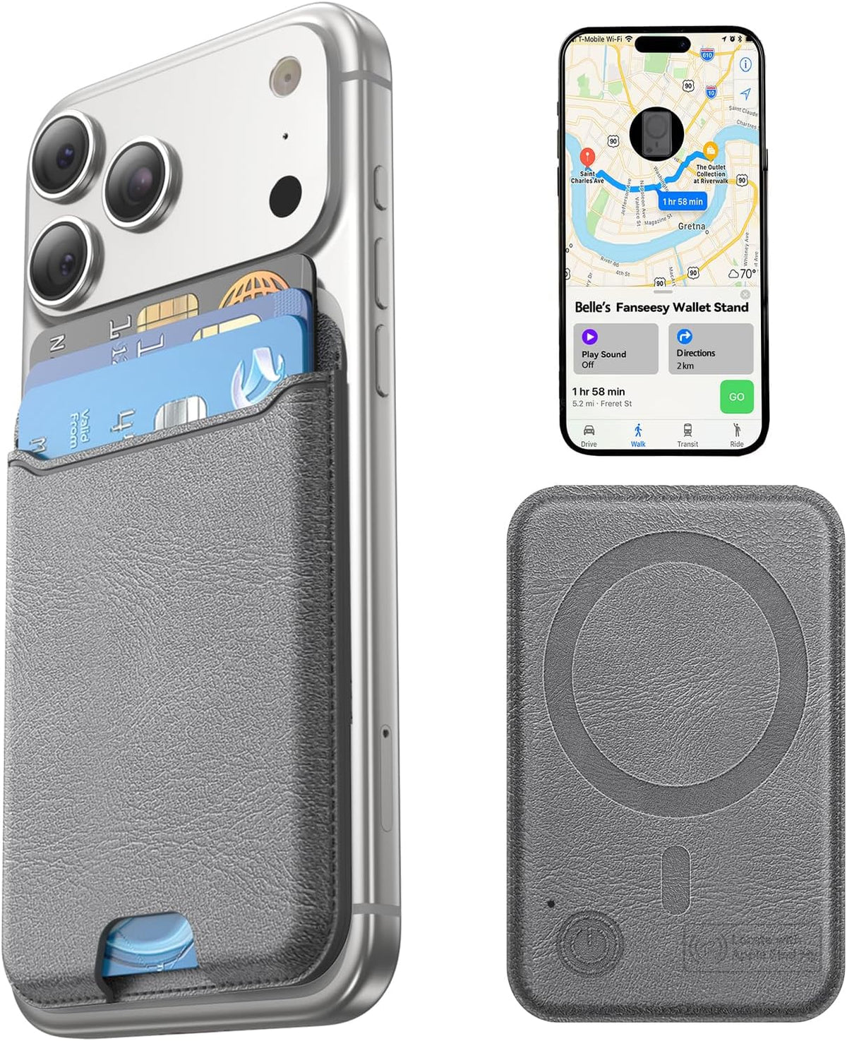 for MagSafe Wallet, Works with Apple Find My,4 Card Holder, Magnetic Phone Wallet for iPhone 18/17/16/15/14/13/12 Pro Max Air Plus Series, RFID Blocking Vegan Leather,Black