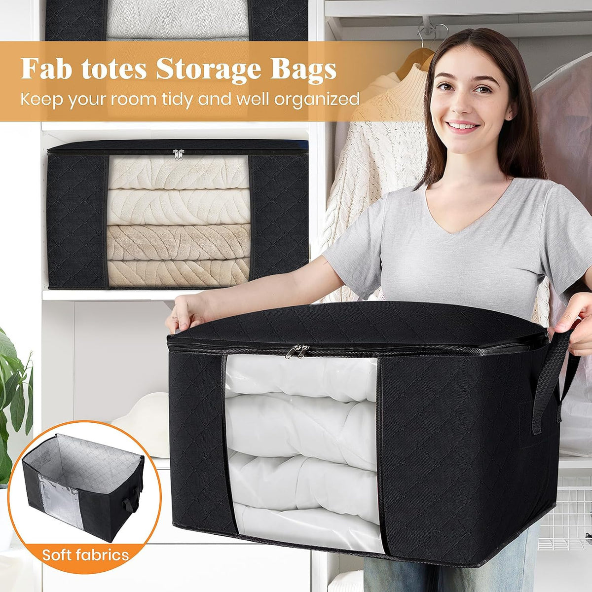 Fab totes Storage Bags for Clothes Blanket Storage Bins with Lids
