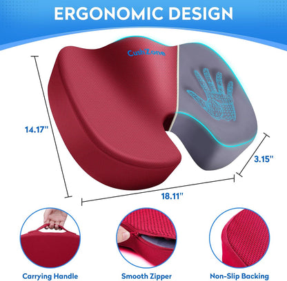CushZone Seat Cushion - Memory Foam Office Chair Cushion for Sciatica, Tailbone & Back Pain Relief - Orthopedic Coccyx Pillow for Car, Airplane, Pregnancy & Long Sitting at Work, Black