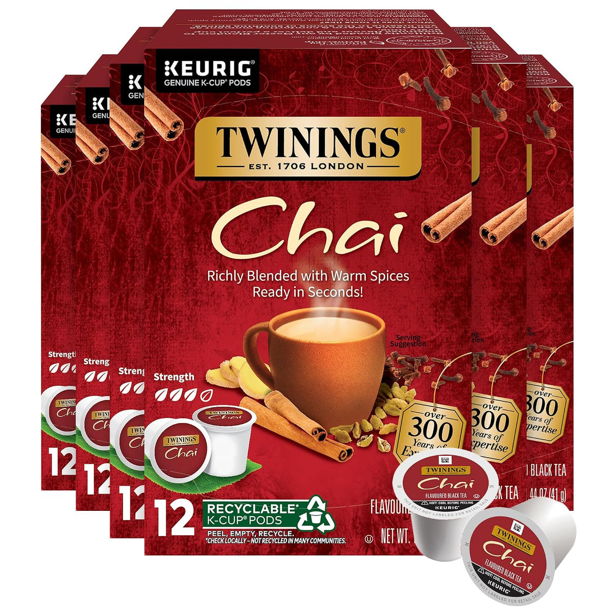 Twinings Chai Black Spiced Tea K-Cup Pods for Keurig, 12 CT Box (6 Pack)
