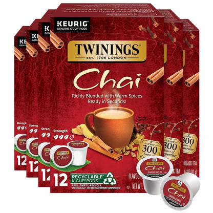 Twinings Chai Black Spiced Tea K-Cup Pods for Keurig, 12 CT Box (6 Pack)