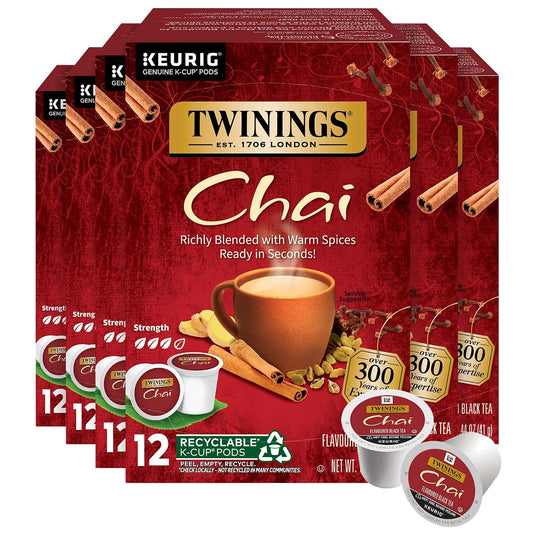 Twinings Chai Black Spiced Tea K-Cup Pods for Keurig, 12 CT Box (6 Pack)