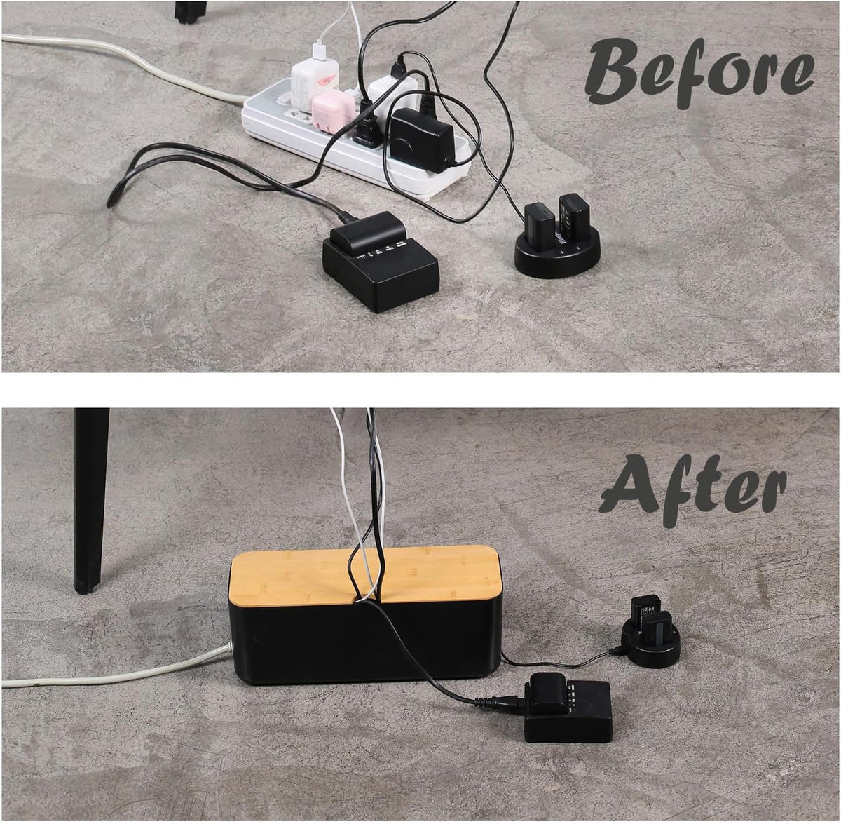 Changsuo Cable Management Box Small White, Extension Cord Organizer for Power Stripe Surge Protector Wire Management Concealer Cover Hider for Desktop Home Office Kitchen (White)