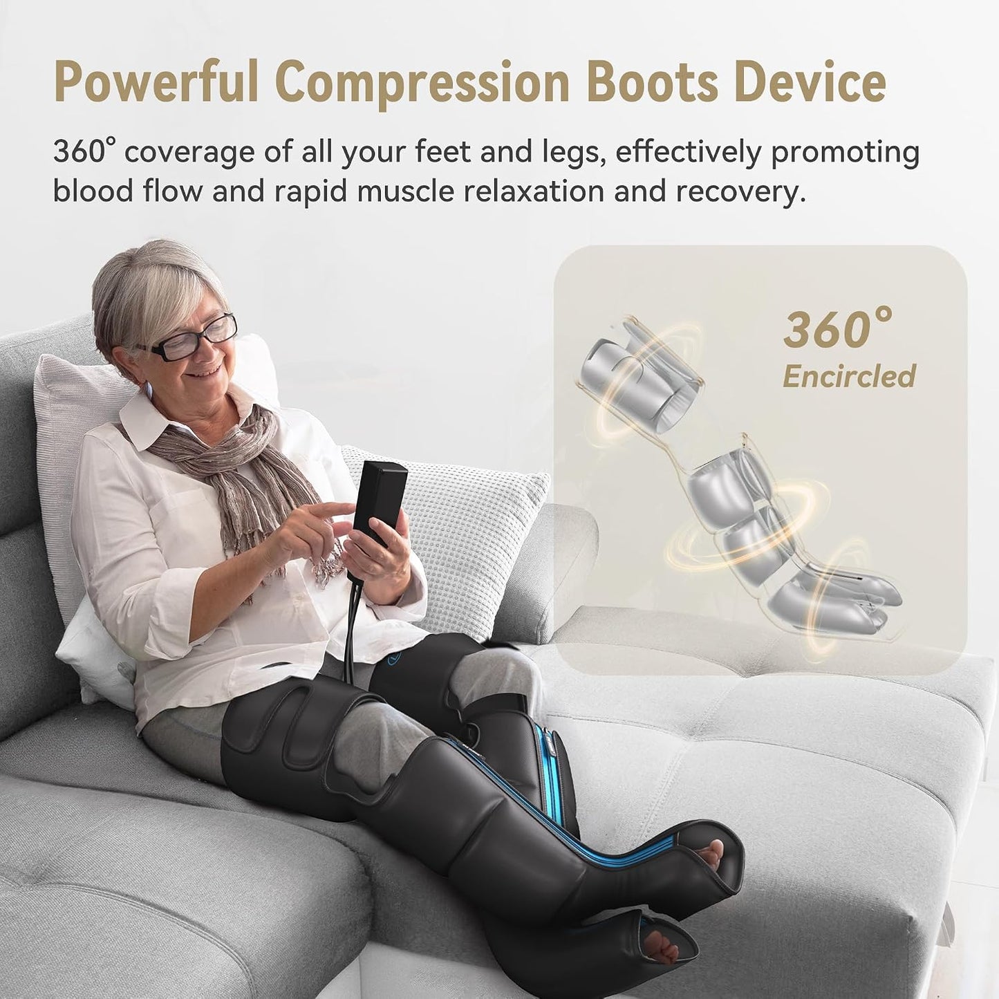 FIT KING Air Compression Leg Massager with Heat and Compression for Circulation and Pain Relief, Full Leg & Foot Massager for Swelling Edema RLS with Pressure Sensor LCD Display for Dad Mom Wife