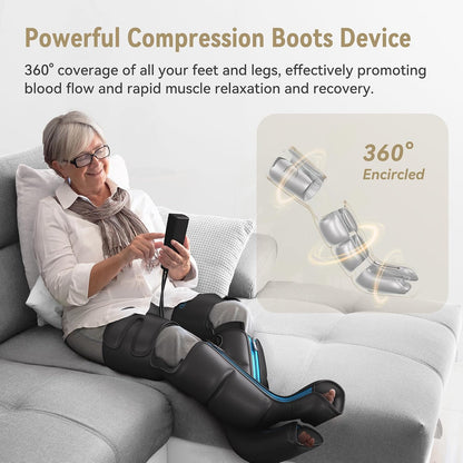 FIT KING Air Compression Leg Massager with Heat and Compression for Circulation and Pain Relief, Full Leg & Foot Massager for Swelling Edema RLS with Pressure Sensor LCD Display for Dad Mom Wife