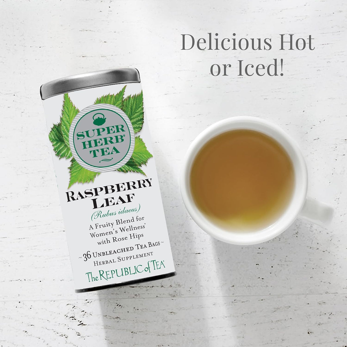 The Republic of Tea — Raspberry Leaf SuperHerb Tea Tin, 36 Herbal Tea Bags, Naturally Caffeine-Free