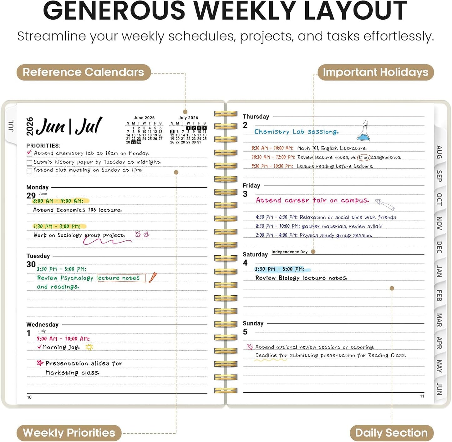 Planner 2026-2027, 8.5" x 11" Weekly and Monthly Academic Year Planner Calendar, July 2026 - June 2027, Hardcover Large School Planning Agenda With Tabs, Perfect for School & Office Supplies, A4, Green