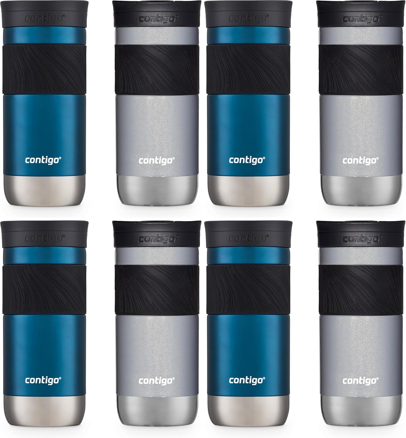 Contigo SNAPSEAL Insulated Stainless Steel Travel Mug with Grip 20oz. Blue Corn Transparent Satin & Midnight Berry
