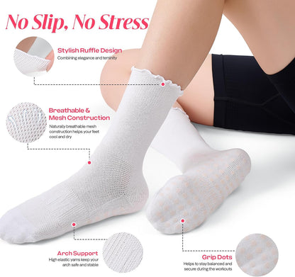 COOLMATE Pilates Socks with Grips for Women, Yoga Socks, Crew Non Slip Women for Barre, Pilates Gifts for Women - Colors A
