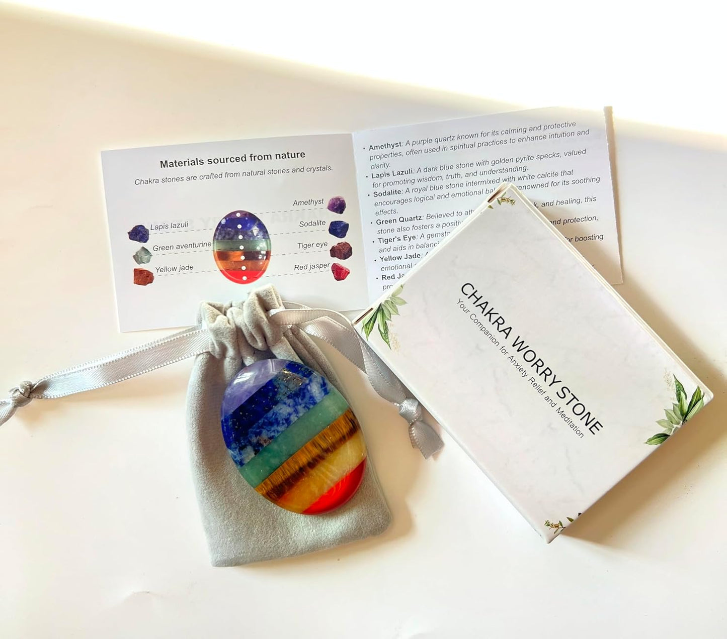 SHARKOOO Thumb Worry Stone for Anxiety, 7 Chakra Crystals Healing Stones, Oval Chakra Worry Stone, Meditation Crystal