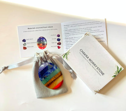 SHARKOOO Thumb Worry Stone for Anxiety, 7 Chakra Crystals Healing Stones, Oval Chakra Worry Stone, Meditation Crystal