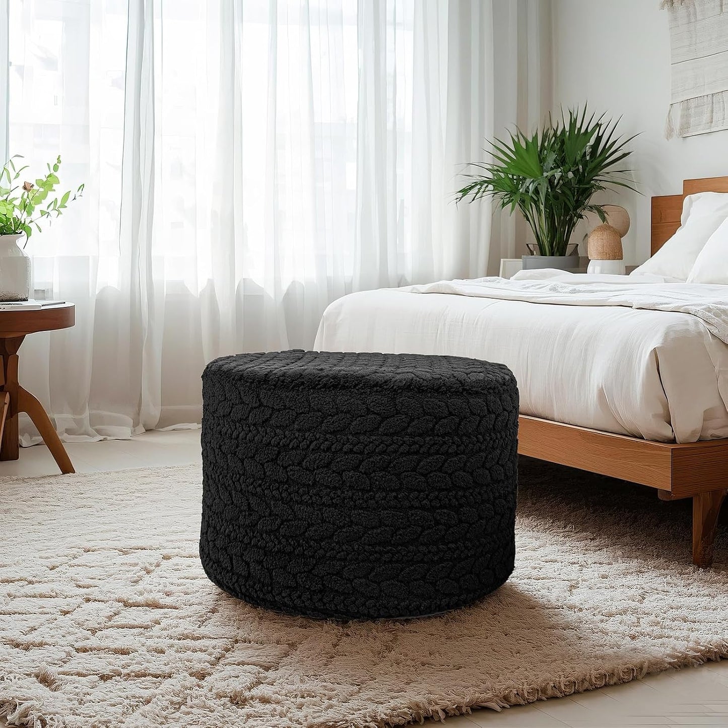 Round Pouf Ottoman Foot Stool 20x14In Ottoman Footrest for Couch Sofa Green