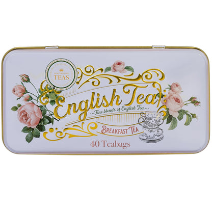 New English Teas Floral Tea Tin with 40 English Black Tea Bags - Rose