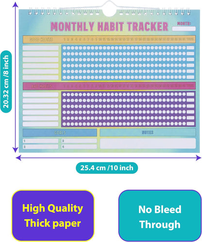 24‑Month Habit Tracker – Good/Bad Habit Tracking, Colorful Pages, 8''x10'' Journal Planner Undated Calendar with Spiral Binding, Start‑Any‑Month Flexibility