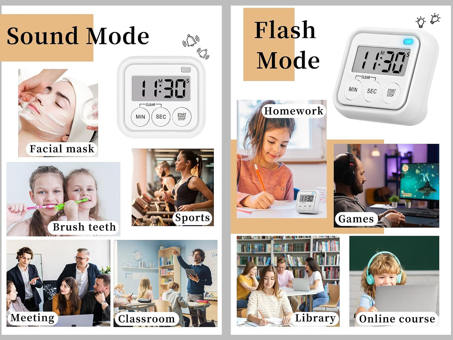 Timer, Kitchen Timers for Cooking Classroom Timer for Kids Teachers Magnetic Digital Timers 2 Pack, Black