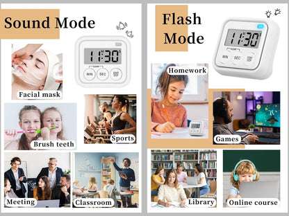 Timer, Kitchen Timers for Cooking Classroom Timer for Kids Teachers Magnetic Digital Timers 2 Pack, Black