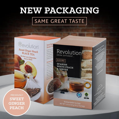REVOLUTION TEA® Sweet Ginger Peach Black Tea [THE ORIGINAL] – Spanish White Peach & Ginger – Premium Full Leaf Tea – Biodegradable Infuser Tea Bags – Flavored Black Tea – 20 Bags