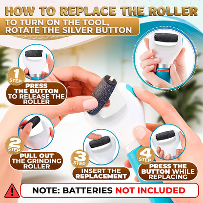 Electric Foot Callus Remover Tool for Dead Skin & Cracked Heels – Battery-Operated Foot Grinder with Replaceable Roller – Pedicure Tools for Feet & Toes – Smooth Feet at Home (Batteries Not Included)